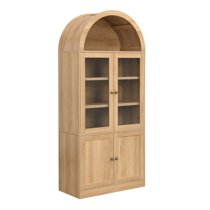 Tall Arched Top Storage Cabinet With 5 Tier Shelves, Soft Close Hinges Noble House