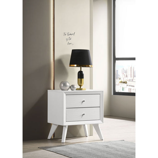 Nightstand With Angled Legs, Round Knobs, Wave Texture, 2 Drawer Bedside Table - White Home Essentials