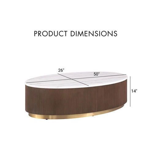 Oval Cocktail Table - Brown / Gold / White Home Essentials