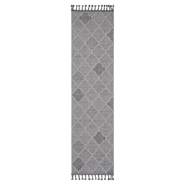 Guros - 2' x 8' Trellis Indoor / Outdoor Area Rug - White / Gray