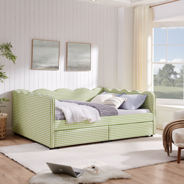 Gingham Daybed With USB Charging Port, Wave-Shaped Design Home Essentials