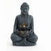 Zen - 2 Tier Meditating Buddha Water Fountain With Pump & LED Light - Gray Patioseek