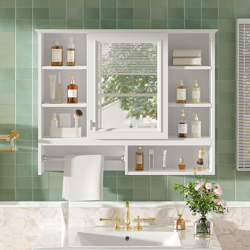 Wall Mount 2 In 1 Mirror Cabinet With Adjustable Shelves, Open Storage, For Bathroom Vanity - White Hearth and Haven
