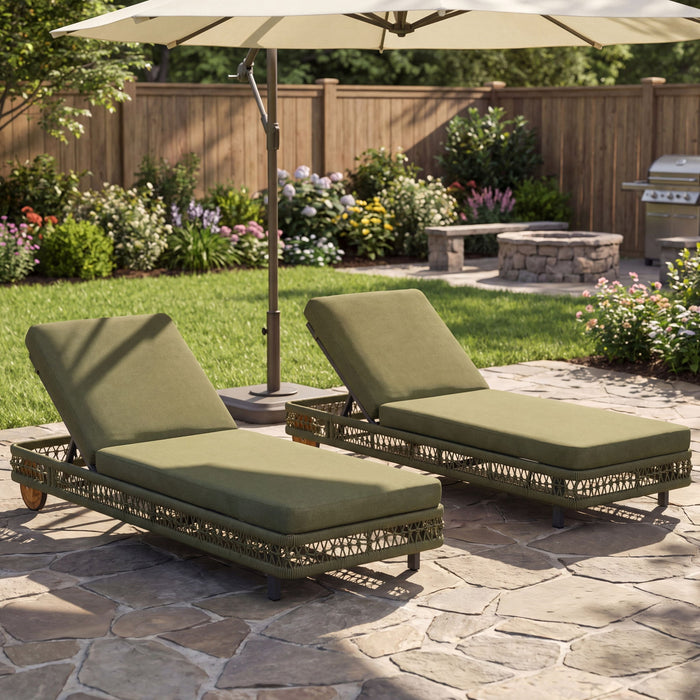 Outdoor Chaise Lounge & Wheels, 5 Position Adjustable Backrest Noble House