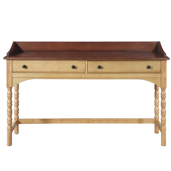 Writing Desk With 2 Storage Drawers, Workstation For Living Room - Brown / Natural Noble House