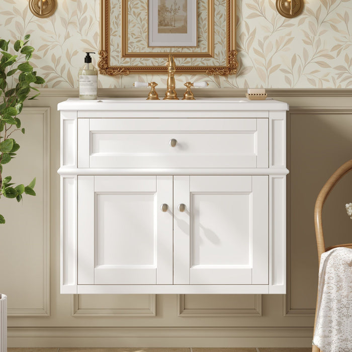 Wall Mounted Bathroom Vanity With Tip Out Drawer And Open Back Design Hearth and Haven
