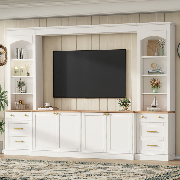 Arched Entertainment Center Wall Unit With Bookshelf, Retro Large TV Stand Hearth and Haven