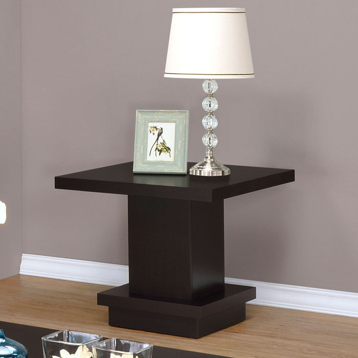 Mbala - Square Pedestal End Table - Cappuccino Furniture Max