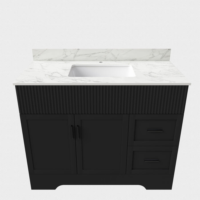 Bathroom Vanity, Fluted Cabinet, Soft Close Doors & Drawers, Single Faucet Hole, Sink Included - Black Home Essentials