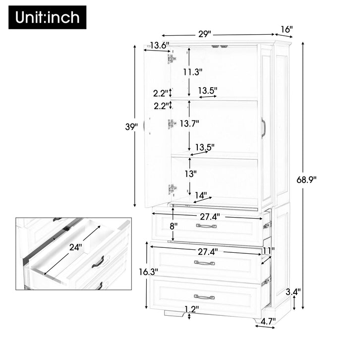 Tall Bathroom Storage Cabinet With 2 Doors And Drawers, Adjustable Shelf - White Hearth and Haven