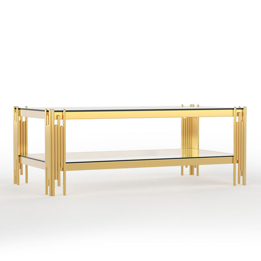 Coffee Table With Double Tier, Rectangular Design - Gold Home Essentials