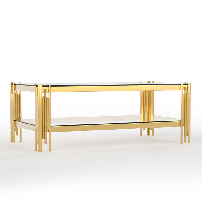 Coffee Table With Double Tier, Rectangular Design - Gold Home Essentials