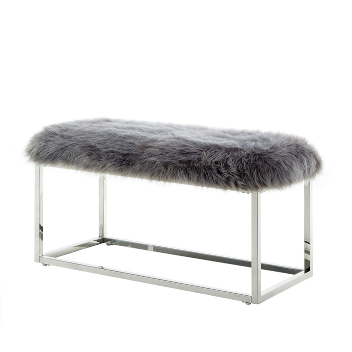 Upholstered Faux Fur Bench - Gray / Silver