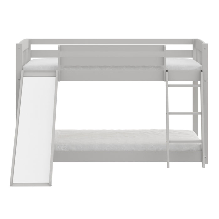 Twin over Twin Solid Wood Bunk Bed With Slide and Ladder - Gray