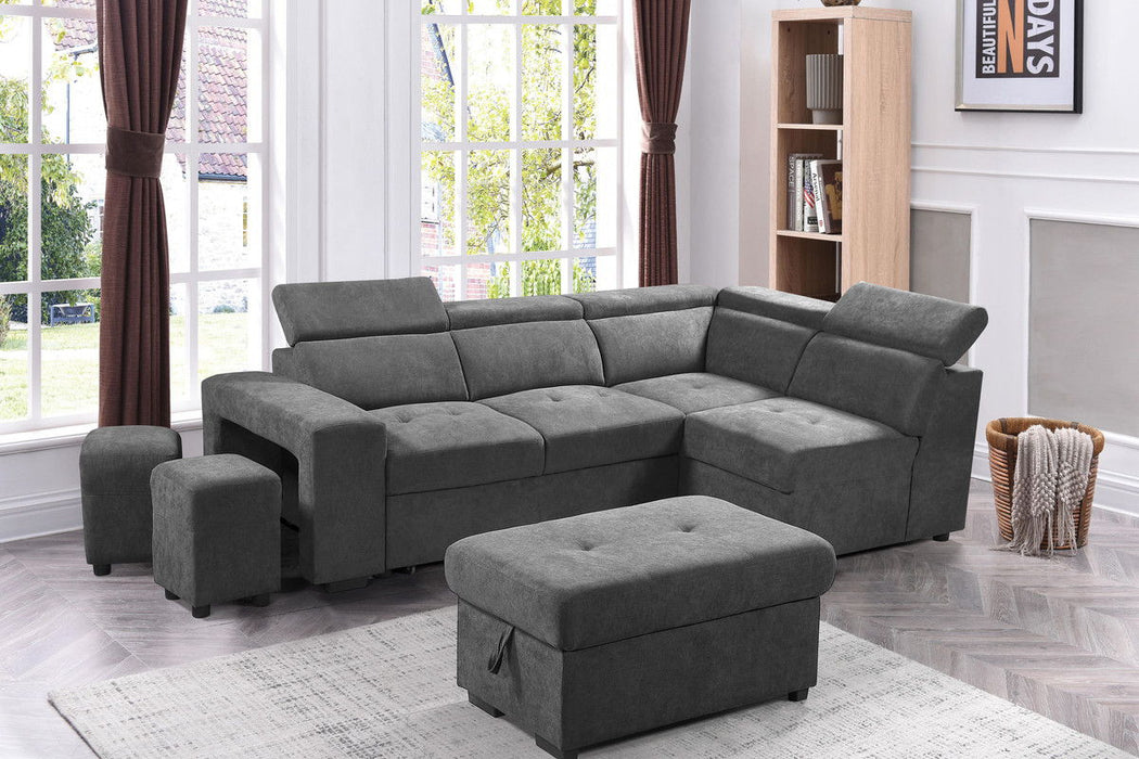 Henrik - Sleeper Sectional Sofa With Storage Ottoman And 2 Stools