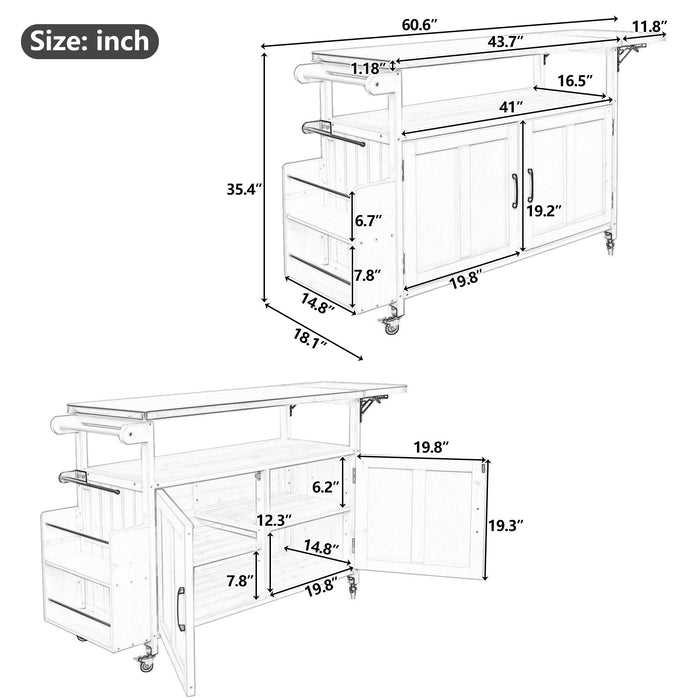 Foldable Outdoor Kitchen Island With Lockable Wheels, Storage Cabinet And Towel Rack For Patio Hearth and Haven