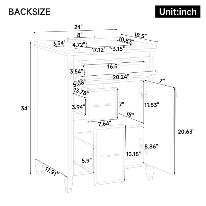 Freestanding Bathroom Vanity With Sink, Soft Close Door, Tip Out Drawer Noble House