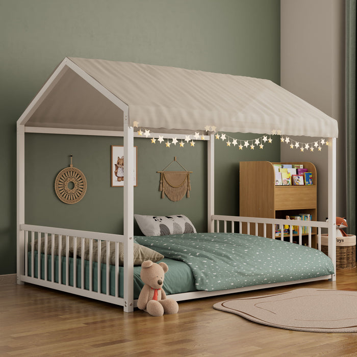Montessori Style Floor House Shaped Bed With Safety Guardrails Hearth and Haven