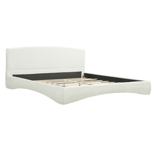 King Curved Upholstered Bed With Smart Ambient Lighting - Cream Noble House