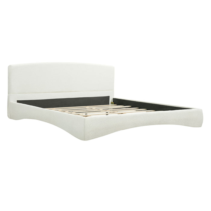 King Curved Upholstered Bed With Smart Ambient Lighting - Cream Noble House