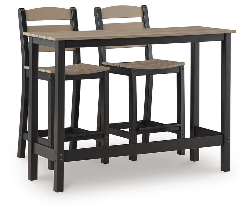 Shoreline Beach - Outdoor Counter Table And 2 Barstools (Set of 3) - Black / Beige Signature Design by Ashley®