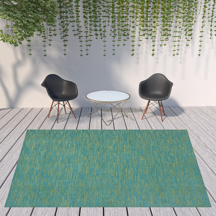 9' X 12' Striped Non Skid Indoor / Outdoor Area Rug - Blue / Green