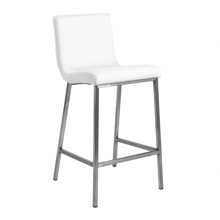 Low Back Counter Height Bar Chairs (Set of 2) - White / Silver