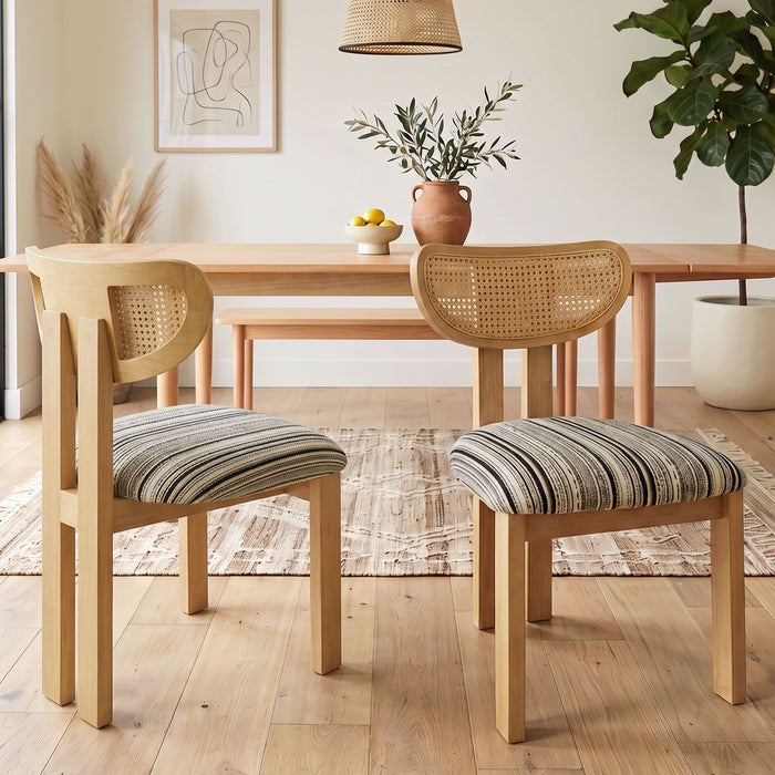Striped Upholstered Rattan Back Dining Chairs (Set of 2) Home Essentials