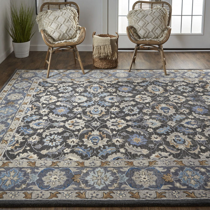 Floral Tufted Handmade Stain Resistant Area Rug - Taupe Blue And Ivory Wool - 2' X 3'
