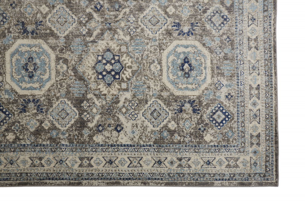 Floral Stain Resistant Area Rug - Gray Brown And Blue - 9' X 12'