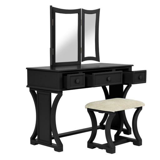 Bedroom Vanity Set With Foldable Mirror And Stool - Black Home Essentials