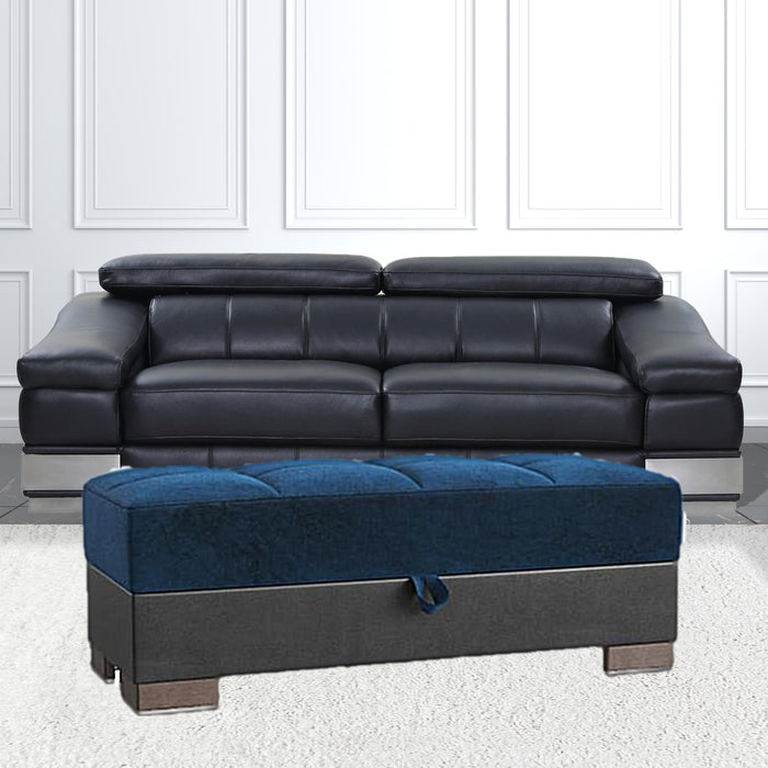 Microfiber Leather Tufted Storage Ottoman - Blue / Faux