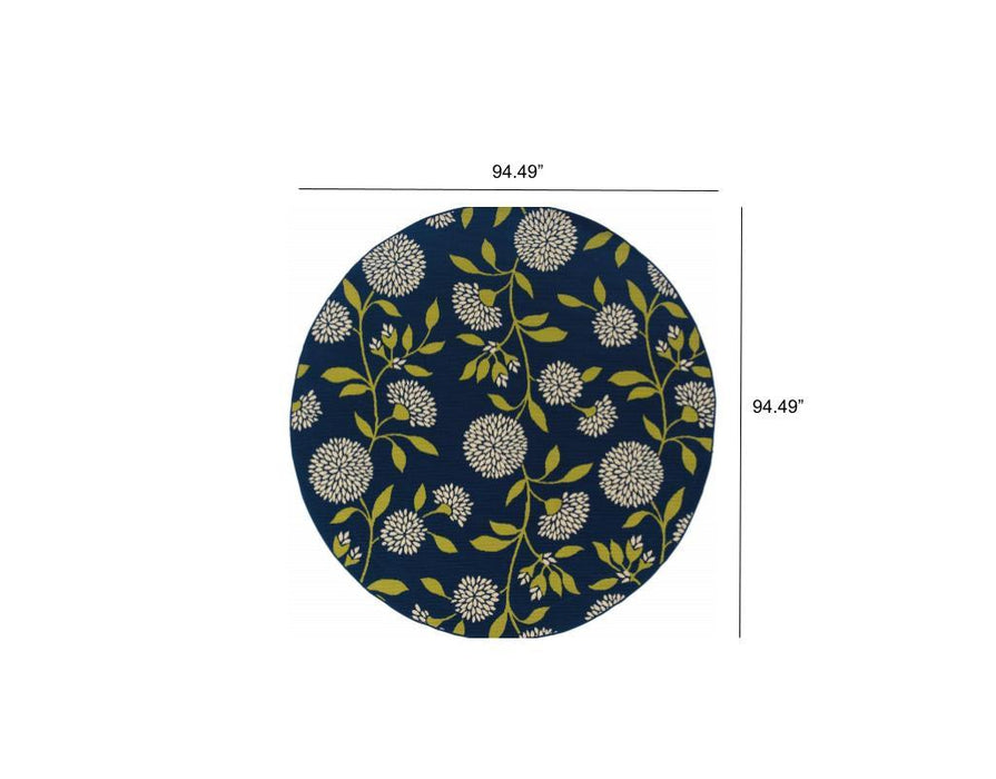 Round Floral Indoor / Outdoor Area Rug - Blue / Green