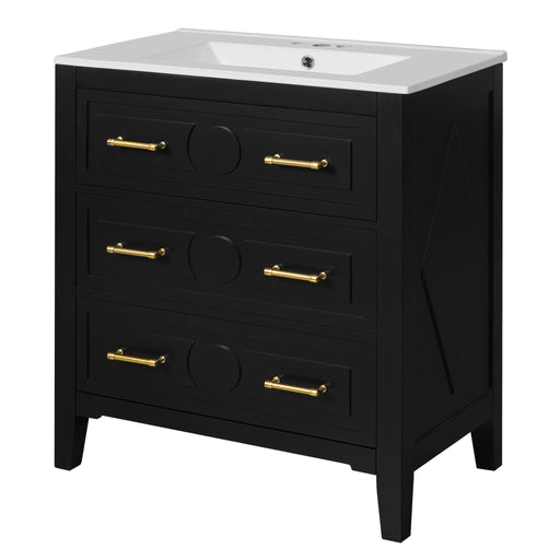 Retro Bathroom Vanity With Sink Combo, Free Standing Single Set With 3 Drawers Hearth and Haven