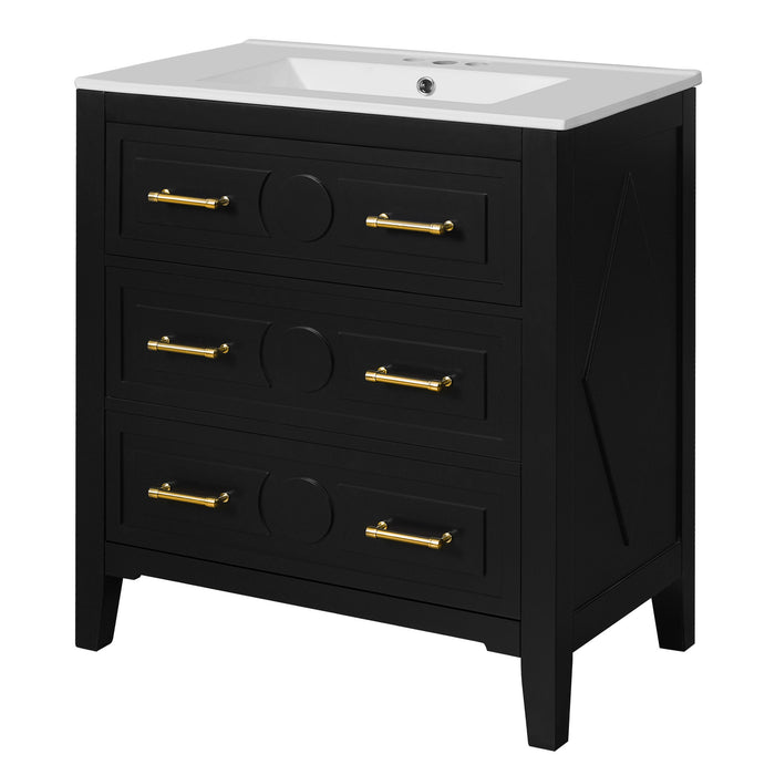Retro Bathroom Vanity With Sink Combo, Free Standing Single Set With 3 Drawers Hearth and Haven