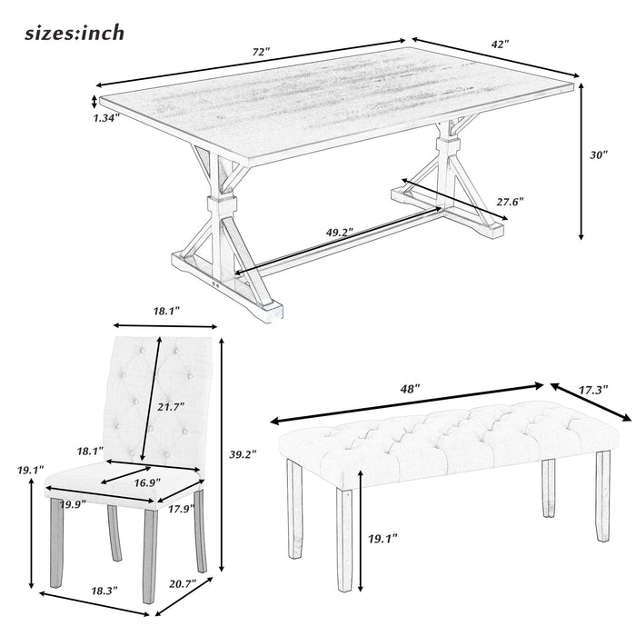6 Piece Dining Table Set With Rectangular Wood Table, 4 Upholstered Chairs, Bench Hearth and Haven