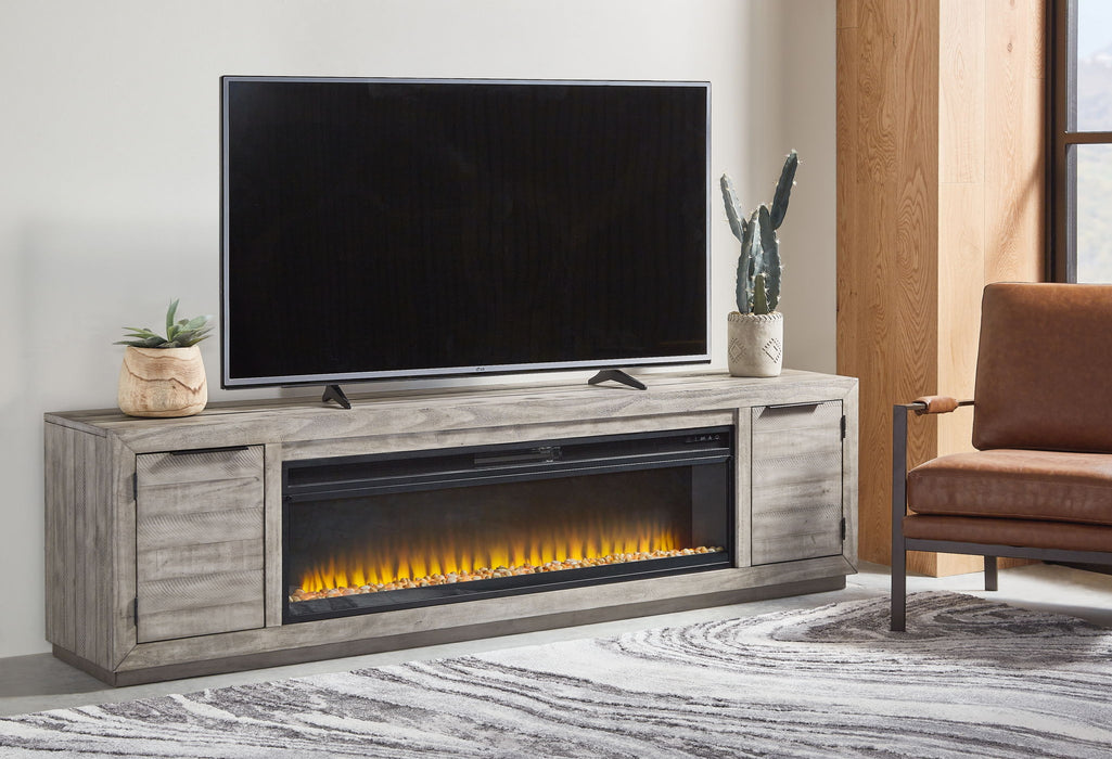 Naydell - 92" TV Stand With Wide Fireplace Insert - Gray Signature Design by Ashley®
