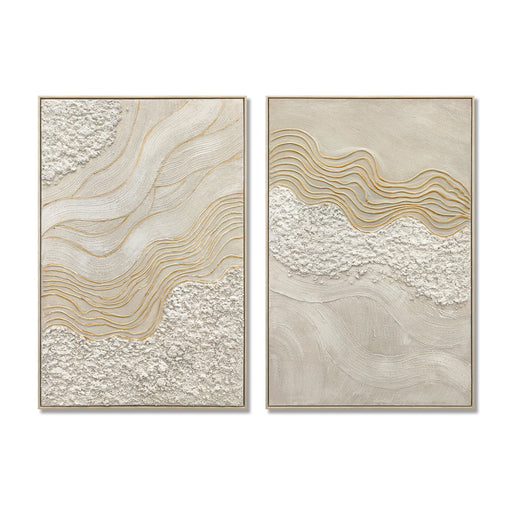 Framed Wall Art, Textured Canvas Painting With Accents, Decor For Living Room (Set of 2) - Antique White Daily Nest