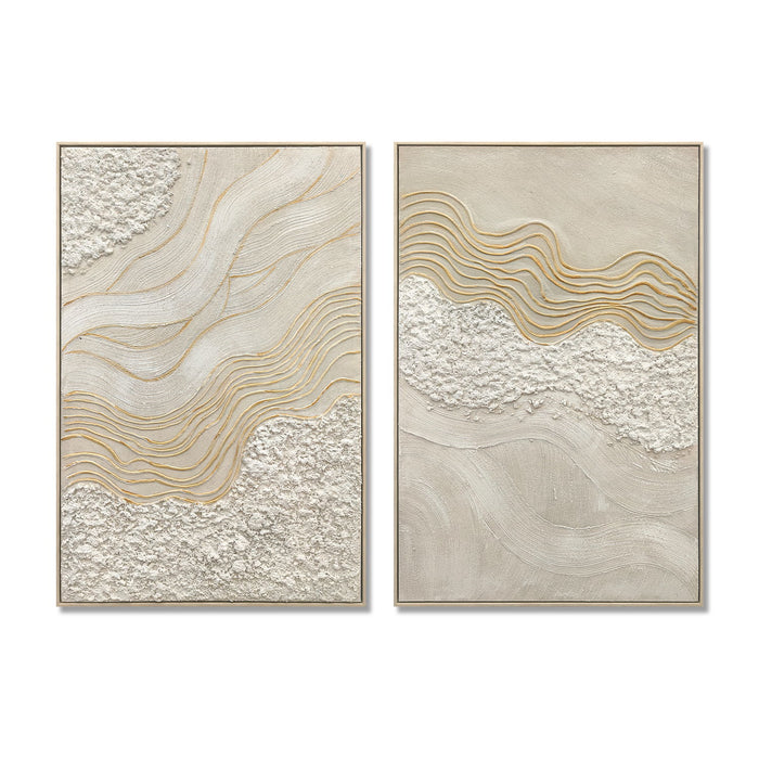 Framed Wall Art, Textured Canvas Painting With Accents, Decor For Living Room (Set of 2) - Antique White Daily Nest