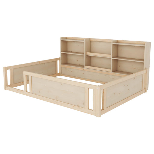 Platform Floor Bed With Guardrail Fence And Side Storage Shelves Home Essentials