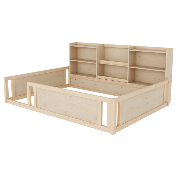 Platform Floor Bed With Guardrail Fence And Side Storage Shelves Home Essentials
