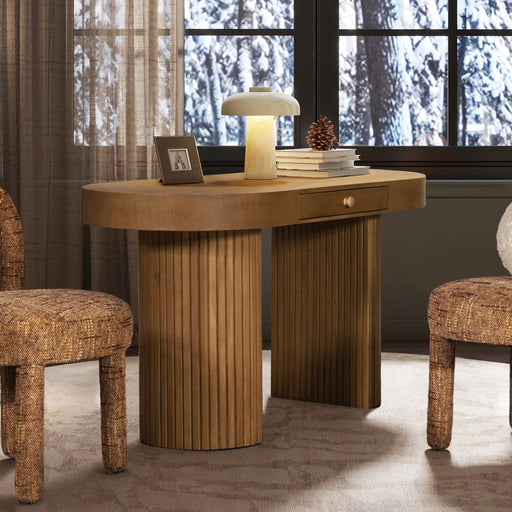 Jesse - Single Drawer Fluted Oval Console Desk - Honey Brown Jennifer Taylor Home