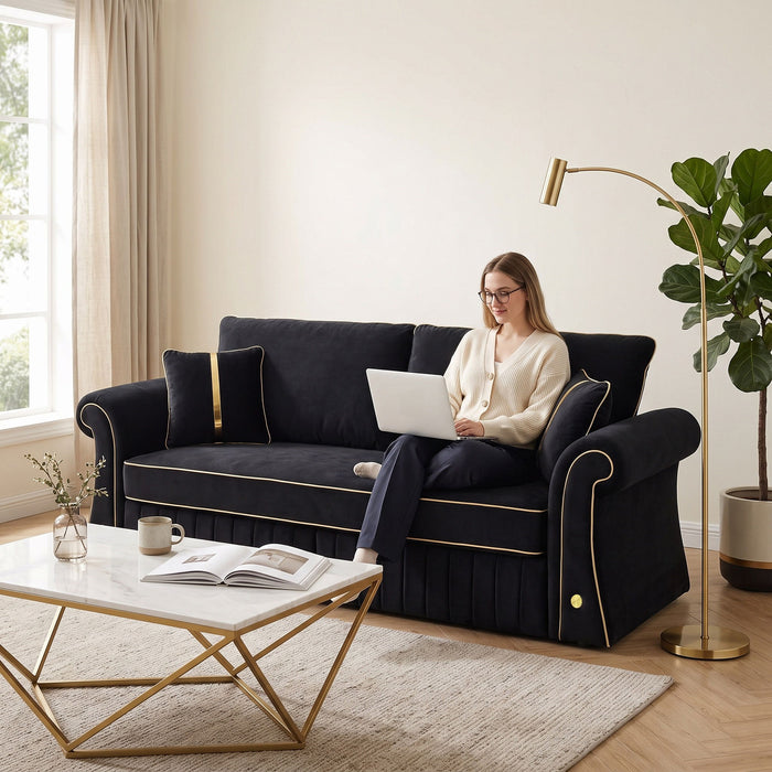 Sofa With Rolled Arms, 3 Seater Couch, Living Room Accent Home Essentials