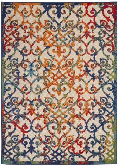 4' X 6' Floral Area Rug Indoor & Outdoor - Blue / Ivory