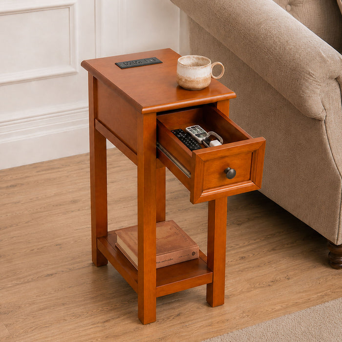 End Table With Drawer And Shelf For Living Room - Walnut Home Essentials