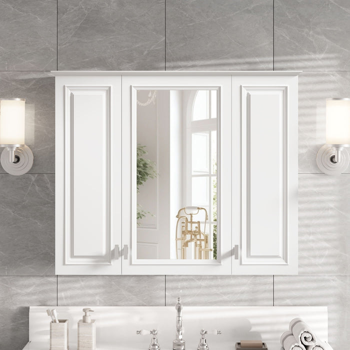 Wall Mounted Mirror Cabinet With 5 Adjustable Shelves, Rectangular Storage For Bathroom - White Hearth and Haven