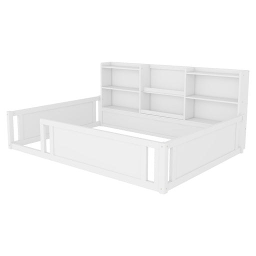 Platform Floor Bed With Guardrail Fence And Side Storage Shelves Home Essentials