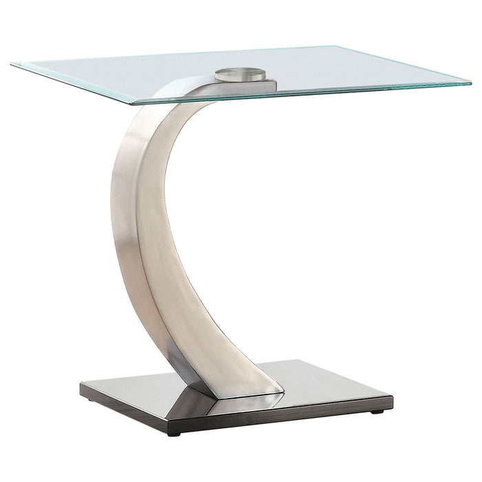 Terrell - Satin Rectangular Glass Top End Table - Silver Furniture Max