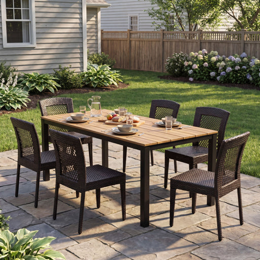 7 Piece Outdoor Dining Set With Table And 6 Chairs - Brown Multi Noble House