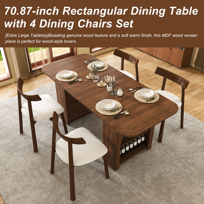Dining Set With 4 Chairs, Table With Drawers & Open Shelf - Walnut Home Essentials